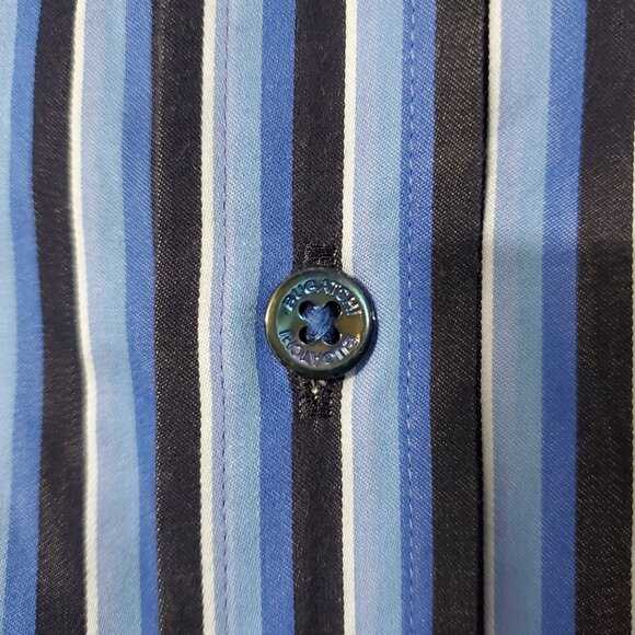 Bugatchi Uomo Mens XL Blue Black Striped Shaped Fit Long Sleeve Button-Up Shirt - Picture 4 of 10